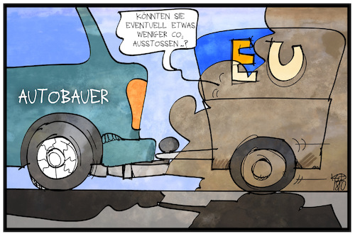 Cartoon: Deutsche CO2-Vorgaben (medium) by Kostas Koufogiorgos tagged karikatur,koufogiorgos,illustration,cartoon,co2,eu,umwelt,minister,autobauer,klima,luftverschmutzung,karikatur,koufogiorgos,illustration,cartoon,co2,eu,umwelt,minister,autobauer,klima,luftverschmutzung