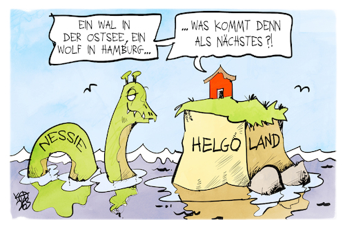 Cartoon: Deutsche Fauna 2026 (medium) by Kostas Koufogiorgos tagged karikatur,koufogiorgos,nessie,wal,wolf,hamburg,ostsee,karikatur,koufogiorgos,nessie,wal,wolf,hamburg,ostsee