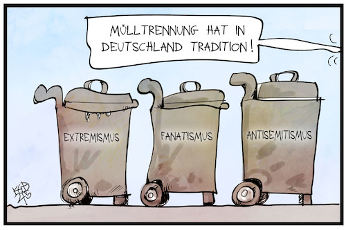 Cartoon: Deutsche Mülltrennung (medium) by Kostas Koufogiorgos tagged karikatur,koufogiorgos,illustration,cartoon,mülltrennung,antisemitismus,fanatismus,extremismus,müll,mülltonne,karikatur,koufogiorgos,illustration,cartoon,mülltrennung,antisemitismus,fanatismus,extremismus,müll,mülltonne