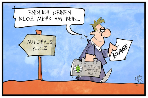 Cartoon: Deutsche Umwelthilfe (medium) by Kostas Koufogiorgos tagged karikatur,koufogiorgos,illustration,cartoon,umwelthilfe,duh,kloz,autohandel,klage,urteil,gericht,abgasskandal,karikatur,koufogiorgos,illustration,cartoon,umwelthilfe,duh,kloz,autohandel,klage,urteil,gericht,abgasskandal