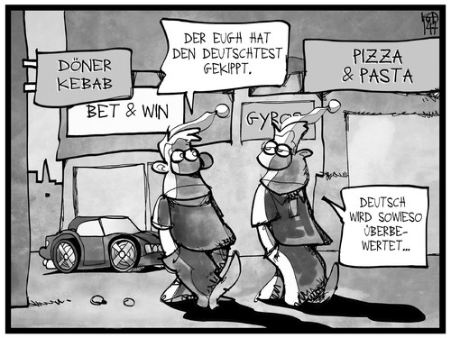 Cartoon: Deutschkurs-Pflicht (medium) by Kostas Koufogiorgos tagged karikatur,koufogiorgos,illustration,cartoon,deutsch,kurs,test,sprache,eugh,integration,migration,politik,michel,fremdsprache,karikatur,koufogiorgos,illustration,cartoon,deutsch,kurs,test,sprache,eugh,integration,migration,politik,michel,fremdsprache