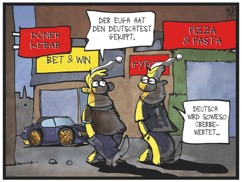 Cartoon: Deutschkurs-Pflicht (medium) by Kostas Koufogiorgos tagged karikatur,koufogiorgos,illustration,cartoon,deutsch,kurs,test,sprache,eugh,integration,migration,politik,michel,fremdsprache,karikatur,koufogiorgos,illustration,cartoon,deutsch,kurs,test,sprache,eugh,integration,migration,politik,michel,fremdsprache