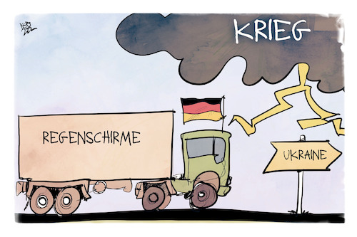 Cartoon: Deutschland liefert Hilfe (medium) by Kostas Koufogiorgos tagged karikatur,koufogiorgos,illustration,cartoon,ukraine,regenschirm,krieg,konflikt,hilfsgüter,karikatur,koufogiorgos,illustration,cartoon,ukraine,regenschirm,krieg,konflikt,hilfsgüter