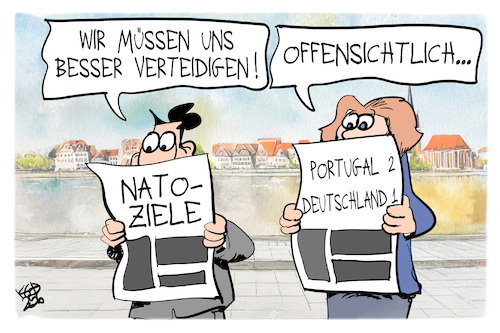 Cartoon: Deutschland rüstet auf (medium) by Kostas Koufogiorgos tagged karikatur,koufogiorgos,aufrüstung,fußball,nato,militär,armee,karikatur,koufogiorgos,aufrüstung,fußball,nato,militär,armee