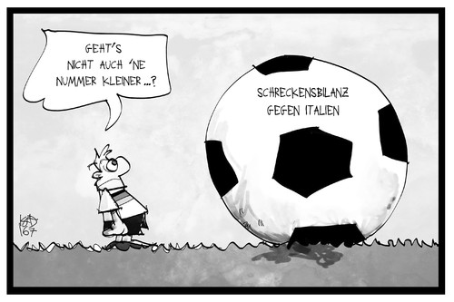 Cartoon: Deutschland vs. Italien (medium) by Kostas Koufogiorgos tagged karikatur,koufogiorgos,illustration,cartoon,deutschland,italien,dfb,em,europameisterschaft,ball,fussball,angstgegner,bilanz,nationalmannschaft,karikatur,koufogiorgos,illustration,cartoon,deutschland,italien,dfb,em,europameisterschaft,ball,fussball,angstgegner,bilanz,nationalmannschaft