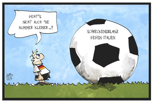 Cartoon: Deutschland vs. Italien (medium) by Kostas Koufogiorgos tagged karikatur,koufogiorgos,illustration,cartoon,deutschland,italien,dfb,em,europameisterschaft,ball,fussball,angstgegner,bilanz,nationalmannschaft,karikatur,koufogiorgos,illustration,cartoon,deutschland,italien,dfb,em,europameisterschaft,ball,fussball,angstgegner,bilanz,nationalmannschaft