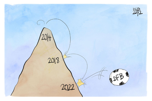 Cartoon: DFB-Bilanz 2014-2022 (medium) by Kostas Koufogiorgos tagged karikatur,koufogiorgos,dfb,berg,fußball,abstieg,wm,karikatur,koufogiorgos,dfb,berg,fußball,abstieg,wm