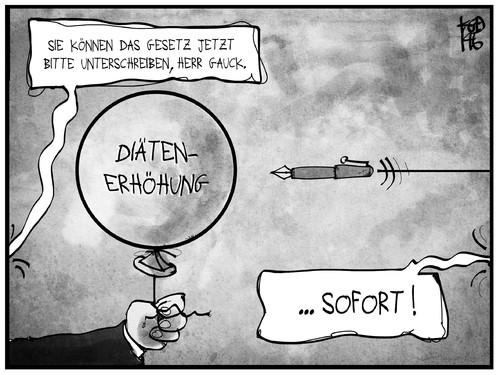 Cartoon: Diätenerhöhung (medium) by Kostas Koufogiorgos tagged politik,gesetz,unterschrift,füller,ballon,gauck,geld,erhöhung,diäten,cartoon,illustration,koufogiorgos,karikatur,karikatur,koufogiorgos,illustration,cartoon,diäten,erhöhung,geld,gauck,ballon,füller,unterschrift,gesetz,politik