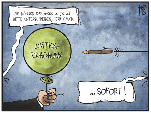 Cartoon: Diätenerhöhung (medium) by Kostas Koufogiorgos tagged politik,gesetz,unterschrift,füller,ballon,gauck,geld,erhöhung,diäten,cartoon,illustration,koufogiorgos,karikatur,karikatur,koufogiorgos,illustration,cartoon,diäten,erhöhung,geld,gauck,ballon,füller,unterschrift,gesetz,politik