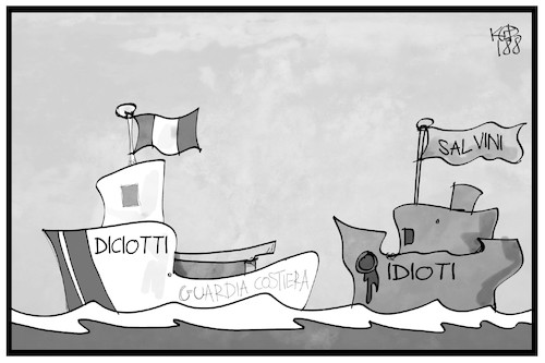 Cartoon: Diciotti und Idioti (medium) by Kostas Koufogiorgos tagged karikatur,koufogiorgos,illustration,cartoon,diciotti,salvini,idioti,asylpolitik,schiff,flüchtlinge,italien,karikatur,koufogiorgos,illustration,cartoon,diciotti,salvini,idioti,asylpolitik,schiff,flüchtlinge,italien