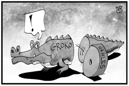 Cartoon: Die Groko zerlegt sich (medium) by Kostas Koufogiorgos tagged karikatur,koufogiorgos,illustration,cartoon,groko,spd,cdu,nahles,bruch,vorsitz,partei,politik,karikatur,koufogiorgos,illustration,cartoon,groko,spd,cdu,nahles,bruch,vorsitz,partei,politik