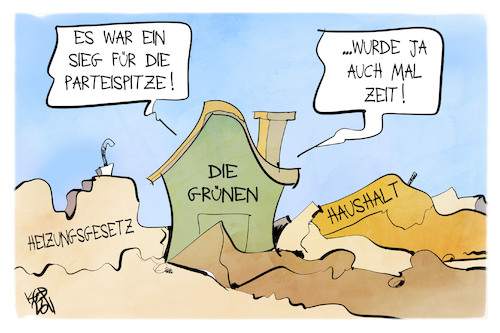 Cartoon: Die Grünen (medium) by Kostas Koufogiorgos tagged karikatur,koufogiorgos,gruene,parteispitze,haus,haushalt,heizungsgesetz,karikatur,koufogiorgos,gruene,parteispitze,haus,haushalt,heizungsgesetz