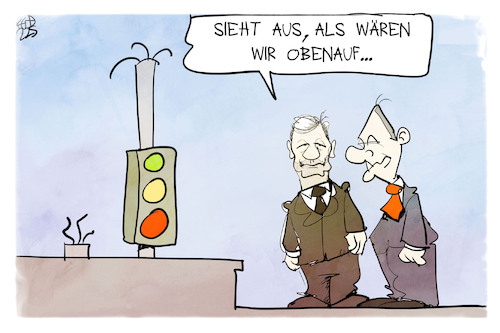 Cartoon: Die Grünen sind obenauf (medium) by Kostas Koufogiorgos tagged karikatur,koufogiorgos,die,grünen,spd,scholz,habeck,ampel,defekt,karikatur,koufogiorgos,die,grünen,spd,scholz,habeck,ampel,defekt