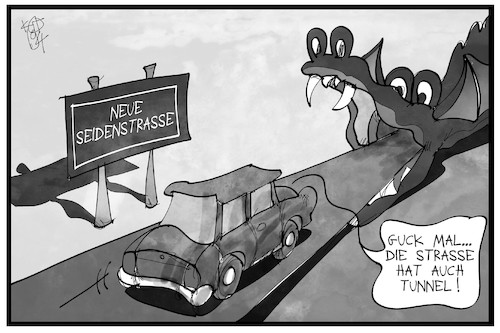 Cartoon: Die neue Seidenstraße (medium) by Kostas Koufogiorgos tagged karikatur,koufogiorgos,illustration,cartoon,seidenstrasse,china,drache,tunnel,transit,verkehr,wirtschaft,handel,weg,route,karikatur,koufogiorgos,illustration,cartoon,seidenstrasse,china,drache,tunnel,transit,verkehr,wirtschaft,handel,weg,route