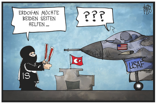 Cartoon: Die Türkei hilft (medium) by Kostas Koufogiorgos tagged karikatur,koufogiorgos,illustration,cartoon,türkei,nato,flugzeug,is,terrorist,politik,konflikt,krieg,karikatur,koufogiorgos,illustration,cartoon,türkei,nato,flugzeug,is,terrorist,politik,konflikt,krieg