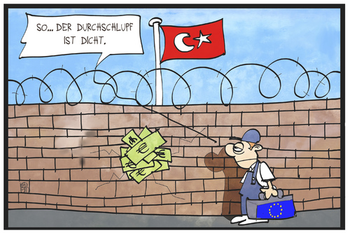 Cartoon: Die Türkei hilft (medium) by Kostas Koufogiorgos tagged karikatur,koufogiorgos,cartoon,flüchtlingskrise,türkei,grenze,grenzzaun,geld,flucht,loch,eu,europa,aussengrenze,politik,durchschlupf,karikatur,koufogiorgos,cartoon,flüchtlingskrise,türkei,grenze,grenzzaun,geld,flucht,loch,eu,europa,aussengrenze,politik,durchschlupf