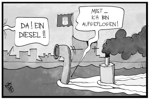 Cartoon: Diesel-Fahrverbot (medium) by Kostas Koufogiorgos tagged karikatur,koufogiorgos,illustration,cartoon,diesel,verbot,tarnung,uboot,verstecken,hafen,hamburg,fahrverbot,umwelt,verschmutzung,feinstaub,stickoxide,karikatur,koufogiorgos,illustration,cartoon,diesel,verbot,tarnung,uboot,verstecken,hafen,hamburg,fahrverbot,umwelt,verschmutzung,feinstaub,stickoxide