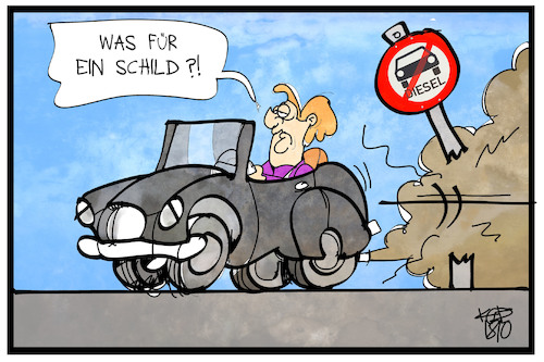 Cartoon: Diesel-Fahrverbot (medium) by Kostas Koufogiorgos tagged karikatur,koufogiorgos,cartoon,diesel,merkel,fahrverbot,umwelt,luft,verschmutzung,auto,verkehr,karikatur,koufogiorgos,cartoon,diesel,merkel,fahrverbot,umwelt,luft,verschmutzung,auto,verkehr