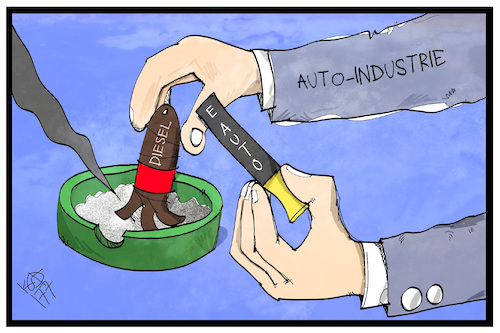 Cartoon: Diesel oder E-Auto (medium) by Kostas Koufogiorgos tagged karikatur,koufogiorgos,illustration,cartoon,diesel,elektro,mobilität,auto,industrie,wirtschaft,abgasaffaere,dieselgate,zigarre,umstieg,umwelt,zigarette,karikatur,koufogiorgos,illustration,cartoon,diesel,elektro,mobilität,auto,industrie,wirtschaft,abgasaffaere,dieselgate,zigarre,umstieg,umwelt,zigarette