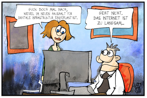Cartoon: Digitalisierung (medium) by Kostas Koufogiorgos tagged karikatur,koufogiorgos,illustration,cartoon,digitalisierung,haushalt,internet,infrastruktur,netzausbau,paar,technik,bundestag,finanzen,investition,karikatur,koufogiorgos,illustration,cartoon,digitalisierung,haushalt,internet,infrastruktur,netzausbau,paar,technik,bundestag,finanzen,investition