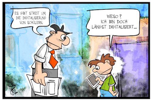 Cartoon: Digitalisierung (medium) by Kostas Koufogiorgos tagged karikatur,koufogiorgos,cartoon,illustration,digitalisierung,schüler,schule,bildung,handy,smartphone,vater,kind,familie,technologie,internet,karikatur,koufogiorgos,cartoon,illustration,digitalisierung,schüler,schule,bildung,handy,smartphone,vater,kind,familie,technologie,internet