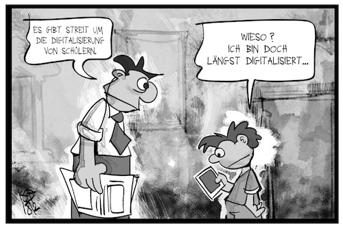 Cartoon: Digitalisierung an Schulen (medium) by Kostas Koufogiorgos tagged karikatur,koufogiorgos,cartoon,illustration,digitalisierung,schüler,schule,bildung,handy,smartphone,vater,kind,familie,technologie,internet,karikatur,koufogiorgos,cartoon,illustration,digitalisierung,schüler,schule,bildung,handy,smartphone,vater,kind,familie,technologie,internet