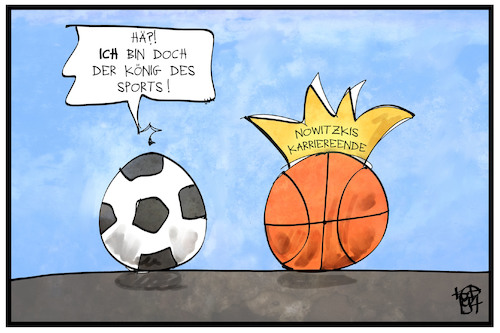 Cartoon: Dirk Nowitzki (medium) by Kostas Koufogiorgos tagged karikatur,koufogiorgos,illustration,cartoon,nowitzki,ball,basketball,fussball,könig,nba,german,wunderkind,dirkules,sport,karikatur,koufogiorgos,illustration,cartoon,nowitzki,ball,basketball,fussball,könig,nba,german,wunderkind,dirkules,sport