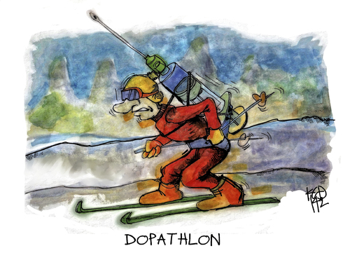 Cartoon: Doping (medium) by Kostas Koufogiorgos tagged karikatur,koufogiorgos,cartoon,biathlon,dopathlon,doping,sport,wintersport,olympia,leistung,betrug,karikatur,koufogiorgos,cartoon,biathlon,dopathlon,doping,sport,wintersport,olympia,leistung,betrug