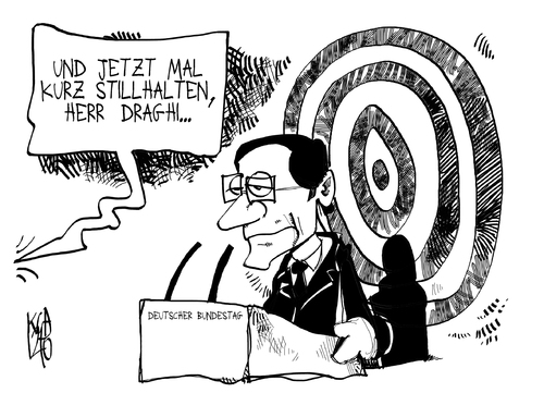 Cartoon: Draghi im Bundestag (medium) by Kostas Koufogiorgos tagged draghi,bundestag,europa,euro,schulden,krise,ezb,bank,zielscheibe,rede,karikatur,kostas,koufogiorgos,draghi,bundestag,europa,euro,schulden,krise,ezb,bank,zielscheibe,rede,karikatur,kostas,koufogiorgos