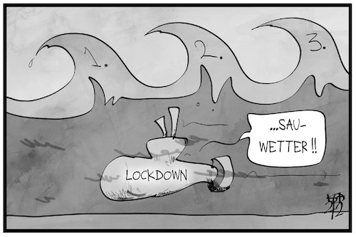 Cartoon: Dritte Welle (medium) by Kostas Koufogiorgos tagged karikatur,koufogiorgos,illustration,cartoon,welle,lockdown,uboot,meer,corona,pandemie,tauchen,karikatur,koufogiorgos,illustration,cartoon,welle,lockdown,uboot,meer,corona,pandemie,tauchen