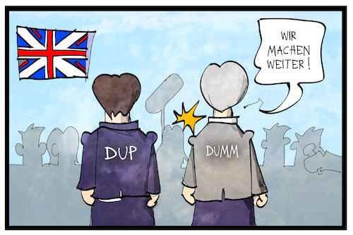 Cartoon: DUP und dumm (medium) by Kostas Koufogiorgos tagged karikatur,koufogiorgos,illustration,cartoon,dup,dumm,uk,koalition,wahl,may,tories,partei,grossbritannien,karikatur,koufogiorgos,illustration,cartoon,dup,dumm,uk,koalition,wahl,may,tories,partei,grossbritannien