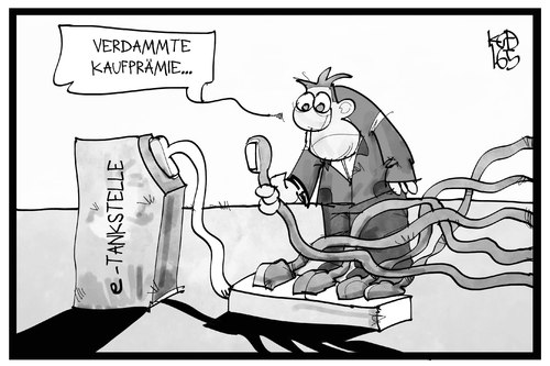 Cartoon: E-Auto-Kaufprämie (medium) by Kostas Koufogiorgos tagged karikatur,koufogiorgos,illustration,cartoon,elektroauto,eauto,elektromobilität,strom,steckdose,stecker,nachfrage,kaufprämie,förderung,wirtschaft,karikatur,koufogiorgos,illustration,cartoon,elektroauto,eauto,elektromobilität,strom,steckdose,stecker,nachfrage,kaufprämie,förderung,wirtschaft