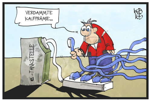 Cartoon: E-Auto-Kaufprämie (medium) by Kostas Koufogiorgos tagged karikatur,koufogiorgos,illustration,cartoon,elektroauto,eauto,elektromobilität,strom,steckdose,stecker,nachfrage,kaufprämie,förderung,wirtschaft,karikatur,koufogiorgos,illustration,cartoon,elektroauto,eauto,elektromobilität,strom,steckdose,stecker,nachfrage,kaufprämie,förderung,wirtschaft