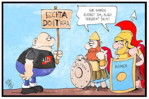 Cartoon: Echt deutsch (medium) by Kostas Koufogiorgos tagged karikatur,koufogiorgos,illustration,cartoon,deutsch,afd,geschichte,historisch,populismus,extremismus,demonstration,abstammung,deutschland,rassismus,kelten,roemer,karikatur,koufogiorgos,illustration,cartoon,deutsch,afd,geschichte,historisch,populismus,extremismus,demonstration,abstammung,deutschland,rassismus,kelten,roemer