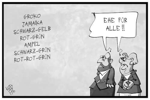 Cartoon: Ehe für alle (medium) by Kostas Koufogiorgos tagged karikatur,koufogiorgos,illustration,cartoon,ehe,koalitionen,schulz,merkel,partei,politik,wahlkampf,karikatur,koufogiorgos,illustration,cartoon,ehe,koalitionen,schulz,merkel,partei,politik,wahlkampf