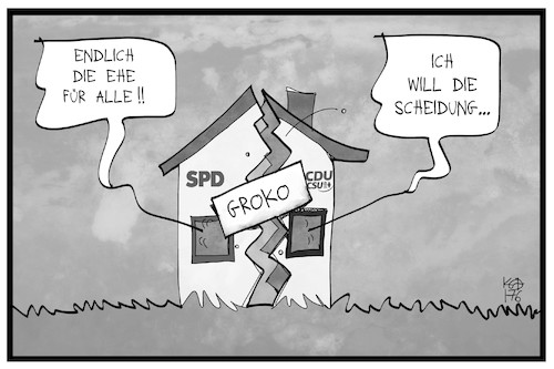 Cartoon: Ehe und Scheidung (medium) by Kostas Koufogiorgos tagged karikatur,koufogiorgos,illustration,cartoon,ehe,scheidung,homosexualitaet,gleichstellung,spd,union,cdu,csu,partei,haus,bruch,koalition,groko,karikatur,koufogiorgos,illustration,cartoon,ehe,scheidung,homosexualitaet,gleichstellung,spd,union,cdu,csu,partei,haus,bruch,koalition,groko