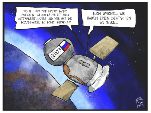 Cartoon: Ein Deutscher auf der ISS (medium) by Kostas Koufogiorgos tagged karikatur,koufogiorgos,illustration,cartoon,alexander,gerst,erde,weltall,all,kosmos,atronaut,weltraum,raumfahrt,sojus,kapsel,deutscher,raumstation,iss,wissenschaft,technik,karikatur,koufogiorgos,illustration,cartoon,alexander,gerst,erde,weltall,all,kosmos,atronaut,weltraum,raumfahrt,sojus,kapsel,deutscher,raumstation,iss,wissenschaft,technik