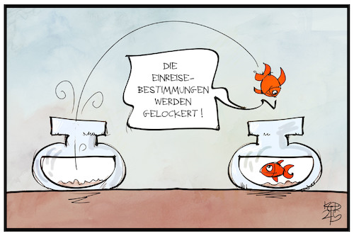 Cartoon: Einreiseregeln (medium) by Kostas Koufogiorgos tagged karikatur,koufogiorgos,illustration,cartoon,einreiseregeln,fisch,wasserglas,aquarium,pandemie,besuch,karikatur,koufogiorgos,illustration,cartoon,einreiseregeln,fisch,wasserglas,aquarium,pandemie,besuch