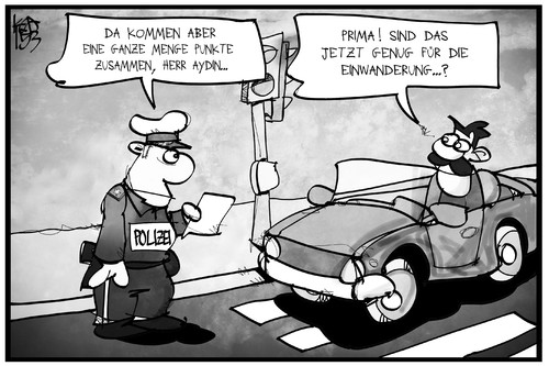 Cartoon: Einwanderungsgesetz (medium) by Kostas Koufogiorgos tagged karikatur,koufogiorgos,illustration,cartoon,einwanderung,einwanderungsgesetz,punkte,punktesystem,polizist,fahrer,auto,verkehr,delikt,strasse,politik,ampel,karikatur,koufogiorgos,illustration,cartoon,einwanderung,einwanderungsgesetz,punkte,punktesystem,polizist,fahrer,auto,verkehr,delikt,strasse,politik,ampel