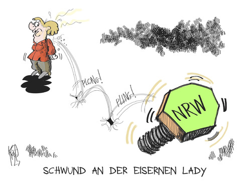 Cartoon: Eiserne Lady (medium) by Kostas Koufogiorgos tagged eiserne,lady,iron,schraube,nrw,wahl,cdu,nordrhein,westfalen,landtag,karikatur,kostas,koufogiorgos,eiserne lady,nordrhein westfalen,landtag,nrw,merkel,eiserne,lady,nordrhein,westfalen