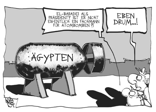 Cartoon: El-Baradei (medium) by Kostas Koufogiorgos tagged el,baradei,ägypten,regierung,atombombe,atomwaffen,putsch,präsident,karikatur,koufogiorgos,el,baradei,ägypten,regierung,atombombe,atomwaffen,putsch,präsident,karikatur,koufogiorgos