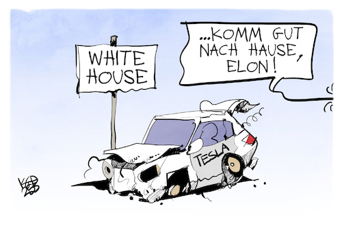 Cartoon: Elon Musk (medium) by Kostas Koufogiorgos tagged karikatur,koufogiorgos,musk,tesla,usa,white,house,auto,panne,karikatur,koufogiorgos,musk,tesla,usa,white,house,auto,panne