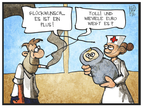 Cartoon: ElterngeldPlus (medium) by Kostas Koufogiorgos tagged karikatur,koufogiorgos,illustration,cartoon,elterngeld,eltern,plus,mutter,vater,geld,euro,krankenschwester,kind,baby,geburt,politik,familie,karikatur,koufogiorgos,illustration,cartoon,elterngeld,eltern,plus,mutter,vater,geld,euro,krankenschwester,kind,baby,geburt,politik,familie