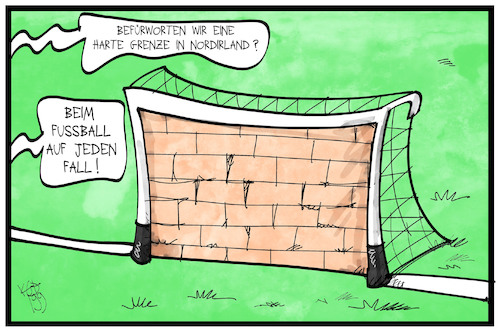 Cartoon: EM-Qualifikation (medium) by Kostas Koufogiorgos tagged karikatur,koufogiorgos,illustration,cartoon,em,qualifikation,nordirland,belfast,fussball,sport,europameisterschaft,mauer,grenze,backstop,brexit,karikatur,koufogiorgos,illustration,cartoon,em,qualifikation,nordirland,belfast,fussball,sport,europameisterschaft,mauer,grenze,backstop,brexit