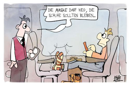 Cartoon: Ende der Maskenpflicht in der Ba (medium) by Kostas Koufogiorgos tagged karikatur,koufogiorgos,maskenpflicht,bahn,schuhe,fahrgast,kontrolleur,der,karikatur,koufogiorgos,maskenpflicht,bahn,schuhe,fahrgast,kontrolleur