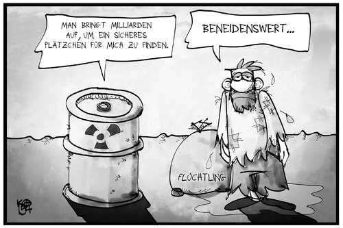 Cartoon: Endlagersuche (medium) by Kostas Koufogiorgos tagged karikatur,koufogiorgos,illustration,cartoon,flüchtling,endlager,flüchtlingslager,atommuell,fass,akw,nuklear,kosten,milliarden,hilfe,entsorgung,sicherheit,politik,karikatur,koufogiorgos,illustration,cartoon,flüchtling,endlager,flüchtlingslager,atommuell,fass,akw,nuklear,kosten,milliarden,hilfe,entsorgung,sicherheit,politik