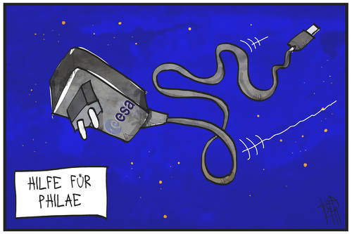 Cartoon: Energie für Philae (medium) by Kostas Koufogiorgos tagged karikatur,koufogiorgos,illustration,cartoon,philae,rosetta,strom,energie,panne,komet,tschuri,esa,raumfahrt,weltall,wissenschaft,karikatur,koufogiorgos,illustration,cartoon,philae,rosetta,strom,energie,panne,komet,tschuri,esa,raumfahrt,weltall,wissenschaft