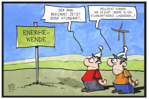 Cartoon: Energiewende (medium) by Kostas Koufogiorgos tagged karikatur,koufogiorgos,illustration,cartoon,energiewende,windkraft,grüne,energie,iran,deal,atomkraft,akw,umwelt,naturschutz,karikatur,koufogiorgos,illustration,cartoon,energiewende,windkraft,grüne,energie,iran,deal,atomkraft,akw,umwelt,naturschutz