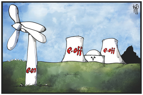 Cartoon: E.on und E.off (medium) by Kostas Koufogiorgos tagged karikatur,koufogiorgos,illustration,cartoon,eon,eoff,energiekonzern,abspaltung,atom,kohle,gas,strom,energiewende,umwelt,kernkraft,kraftwerk,windrad,wirtschaft,karikatur,koufogiorgos,illustration,cartoon,eon,eoff,energiekonzern,abspaltung,atom,kohle,gas,strom,energiewende,umwelt,kernkraft,kraftwerk,windrad,wirtschaft