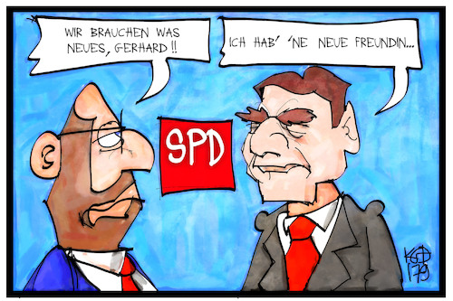 Cartoon: Erneuerte SPD (medium) by Kostas Koufogiorgos tagged karikatur,koufogiorgos,illustration,cartoon,spd,schroeder,freundin,schulz,bundestagswahl,politik,karikatur,koufogiorgos,illustration,cartoon,spd,schroeder,freundin,schulz,bundestagswahl,politik